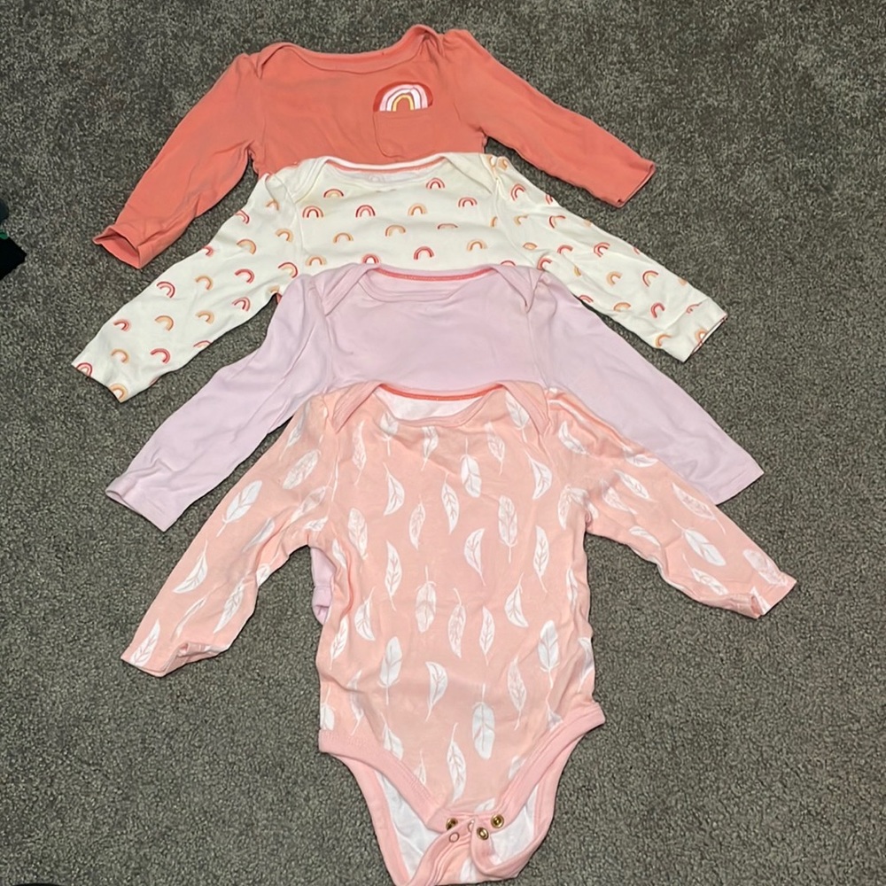 4 piece Baby girls long sleeve bodysuits
